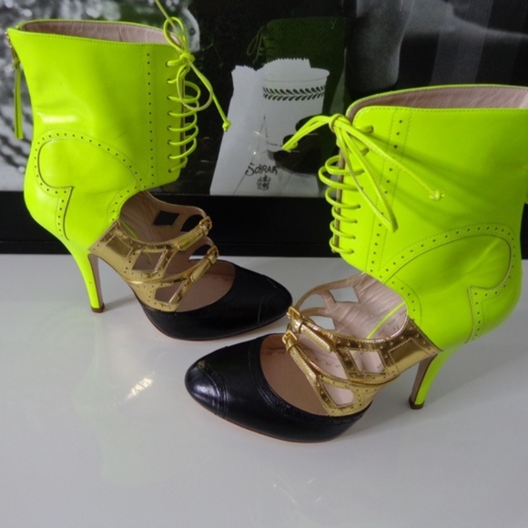 Miu Miu Leather Mid-Calf Lace-Up Boots, Shoes - Picture 5 of 10